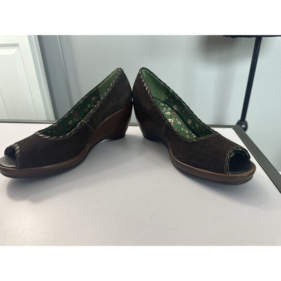 Vintage Rampage Brown Suede Peep Toe Wedge Shoes Size 9 Heels Sandals - Picture 6 of 13